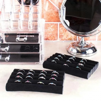  Continuous Slot Black Velvet Roll Tray Insert for Jewelry Showcase Storage Displays-for Necklaces Bangles Rings Earrings Etc.	