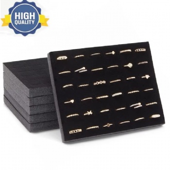 Black Velvet Ring Organizer for Jewelry Display Trays, 36-Slot Foam Stud Travel Storage Box and Organizer for Selling Jewelry