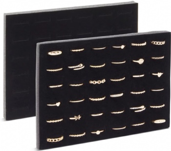  Black Velvet Ring Organizer for Jewelry Display Trays, 36-Slot Foam Stud Travel Storage Box and Organizer for Selling Jewelry	