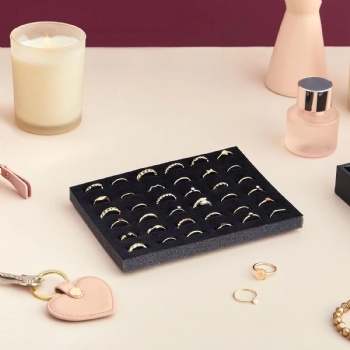  Black Velvet Ring Organizer for Jewelry Display Trays, 36-Slot Foam Stud Travel Storage Box and Organizer for Selling Jewelry	