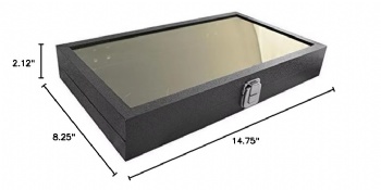  Black Glass Case Top Jewelry Display Box with 50 Gem Jars Ring Boxes Jewel Storage Trays Decorative Storage Solution	