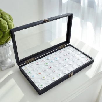  Black Glass Case Top Jewelry Display Box with 50 Gem Jars Ring Boxes Jewel Storage Trays Decorative Storage Solution	
