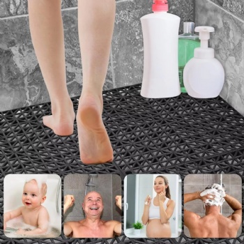  Interlocking Rubber Floor Drain Holes Non-Slip Splicing Drainage Mats for Deck, Kitchen, Drain Pool, Sauna Bath, Indoor Outdoor	